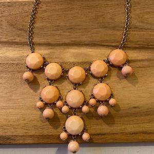 Triple Layer Dangle Statement Necklace in Pale Pink with Gold Chain